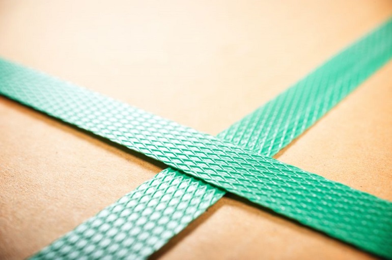 PET strapping strips on box