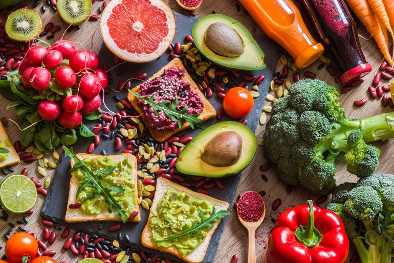 colorful vegan food on table