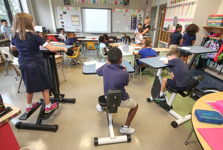 Classroom with bicycle desks