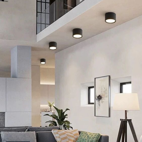 bright livingroom with spot wall lights