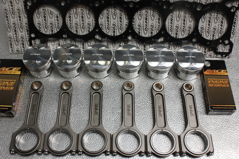 close-up of conrods and pistons