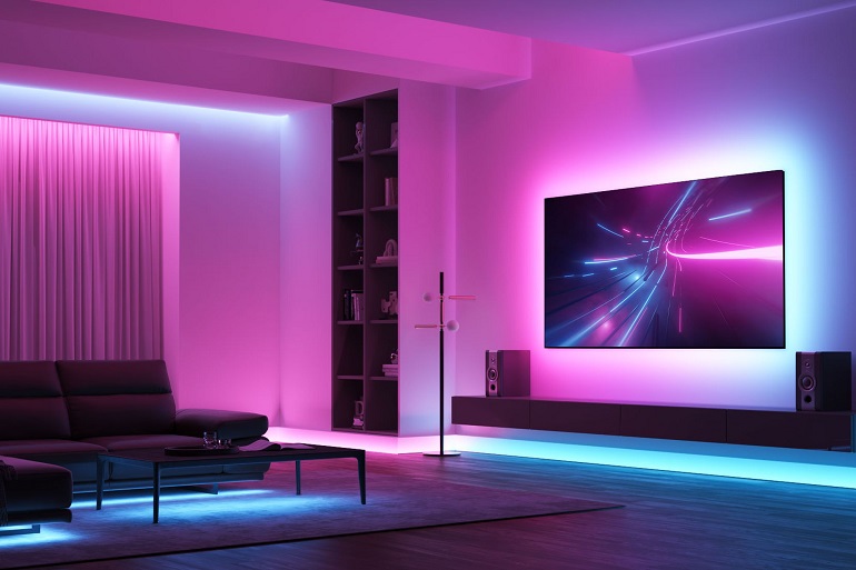 living room with led strip lighting ambient