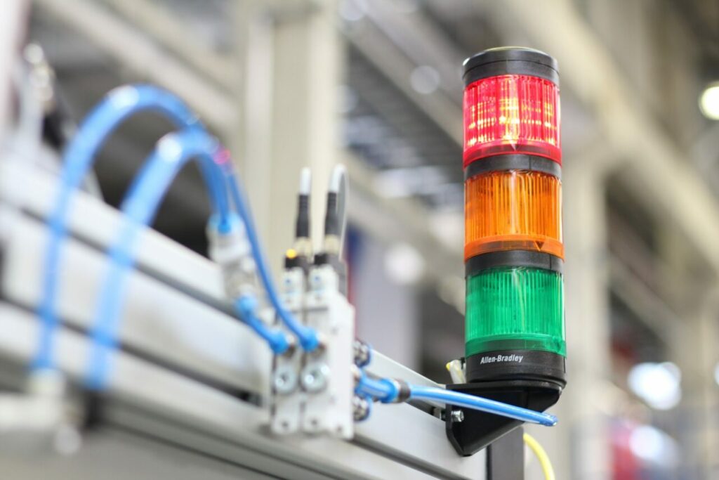 Close-up of industrial warning lights 